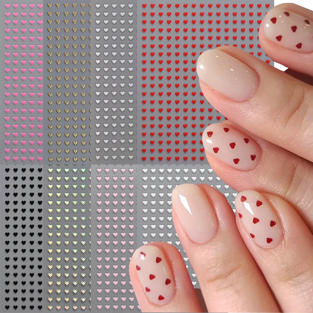 8pcs/set Mini Red Heart Valentines Nail Stickers Irregular Love Stripe Gold/Silver Nail Decals Sliders Laser Shiny Manicure Acce