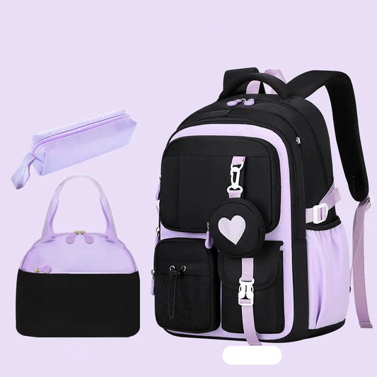 Love Pattern School Bag Backpack Pencil Case lunch bag Three Piece Set Nylon Fabric Waterproof Boy Girl Teenagers Trend Backpack