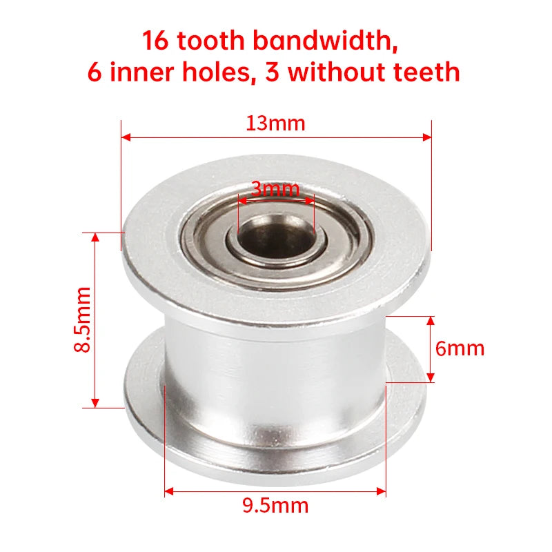 GT2 Idler Timing Pulley 16-tooth 20-Teeth with 3mm or 5mm Bore with Bearings for 3D Printer Parts Timing Belt 6mm 10mm