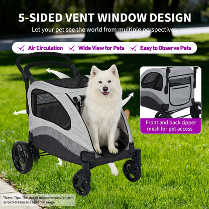 Heavy Duty Pet Wagon & Large Dog Stroller , Collapsible Dog Cart with Adjustable Handle, Breathable Mesh and Storage Pockets
