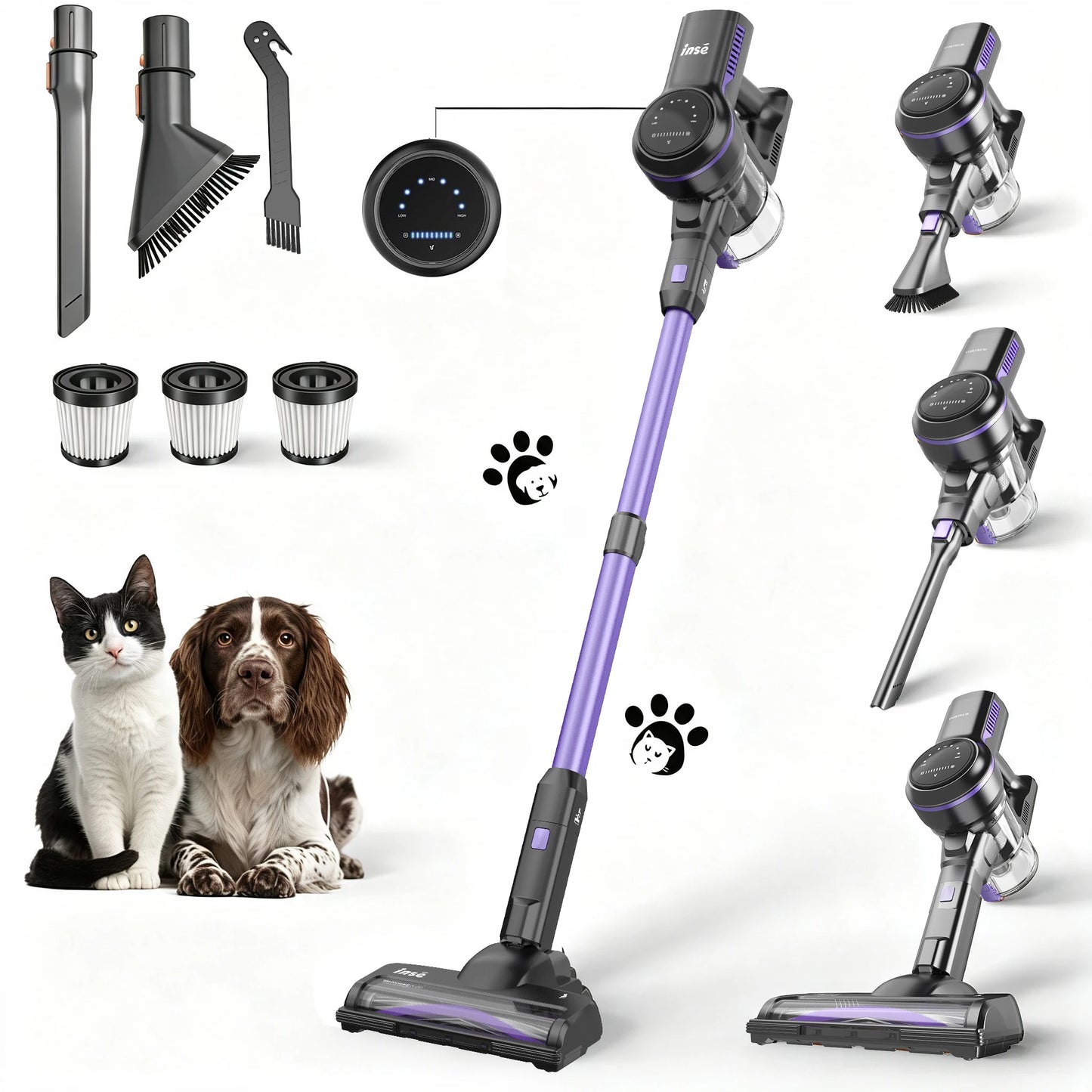 INSE S7P 465W Cordless Vacuum Cleaner 45KPA Strong Suction for Pet Hair and Carpet 55Mins Runtime Household Cleaning