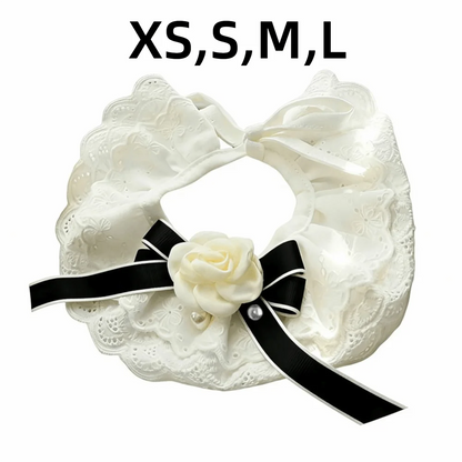 Elegant Design Pearl Pet Collar Princess Style Lace Collar Bowtie Silk Material Headgear Pet Bow Accessories Special Occasions