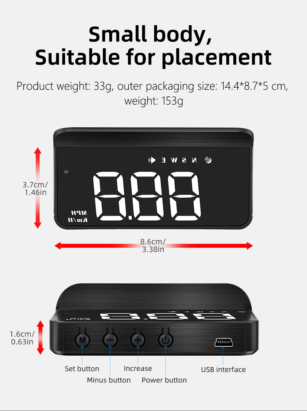 M3 HUD Obd2 Display On-board Computer Car Head-up display Windshield Big Font projection E-OBD and GPS Suitable for All Cars M1