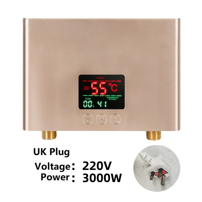 110V 220V Instant Water Heater Kitchen Bathroom Wall Mounted Electric Water Heater Hot Water Shower with LCD Temperature Display