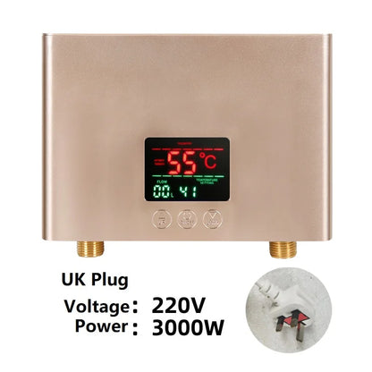 110V 220V Instant Water Heater Kitchen Bathroom Wall Mounted Electric Water Heater Hot Water Shower with LCD Temperature Display