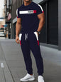 New Men's Letter Print Two-piece Set Outdoor Casual Round Neck Short Sleeve Drawstring Long Pants Plus Size Loose Fit Outfit