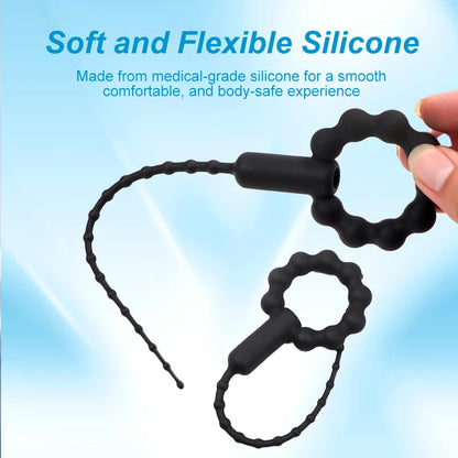 Silicone Vibrating Urethral Sound for Intense Stimulation, Electric Prostate Massager Toy, Soft & Flexible Beaded Design