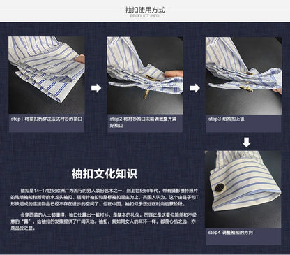 Embroidered French Cufflinks Men's Long-Sleeve Shirt with Collar Pins, Big Collar Dress Shirt for Business Formal Wear, Gentlema