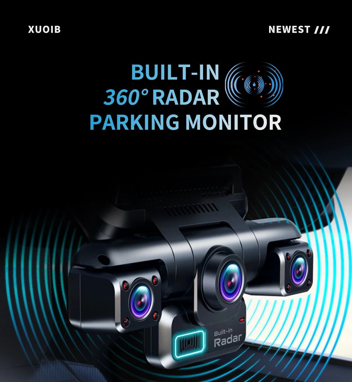 XUOIB I9pro-WB 4CH 360° Dash Cam 4'' Touch Screen 4K/2K Front for Car DVR Camera 24H Parking Mode GPS WiFi Recorder Night Vision