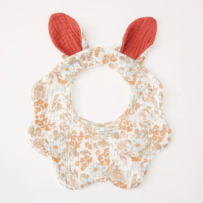 Baby Cotton Crepe Bandana, Rabbit Ears Wavy Edge Drool Bib, Soft Absorbent, Newborn Anti-Drool Bib, Multi-Purpose