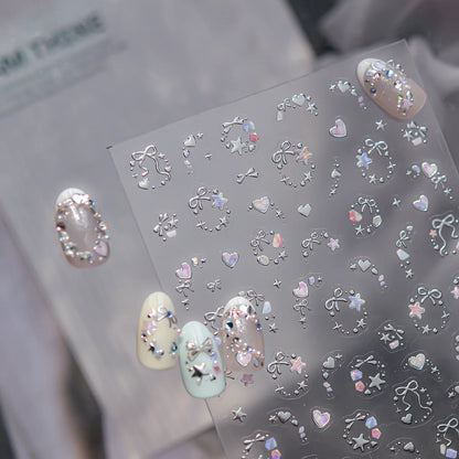 Exquisite Stars Love Garland Stickers Nail Art Decoration 5D Metal High Quality Dreamy Self Adhesive Nail Stickers 3D Decals DIY