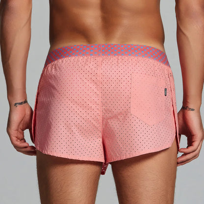 Men's Casual Shorts Side Fork Button Design Outdoor Aro Pants Mesh Breath Summer Beach Board Shorts Teenager Home Jog Gym Trunks