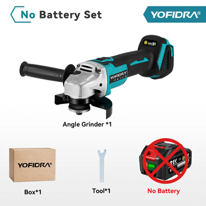 YOFIDRA 125mm 4 Gears Brushless Electric Angle Grinder Metal Wood Grinding Polishing Cutting Power Tool For Makita Battery Pin