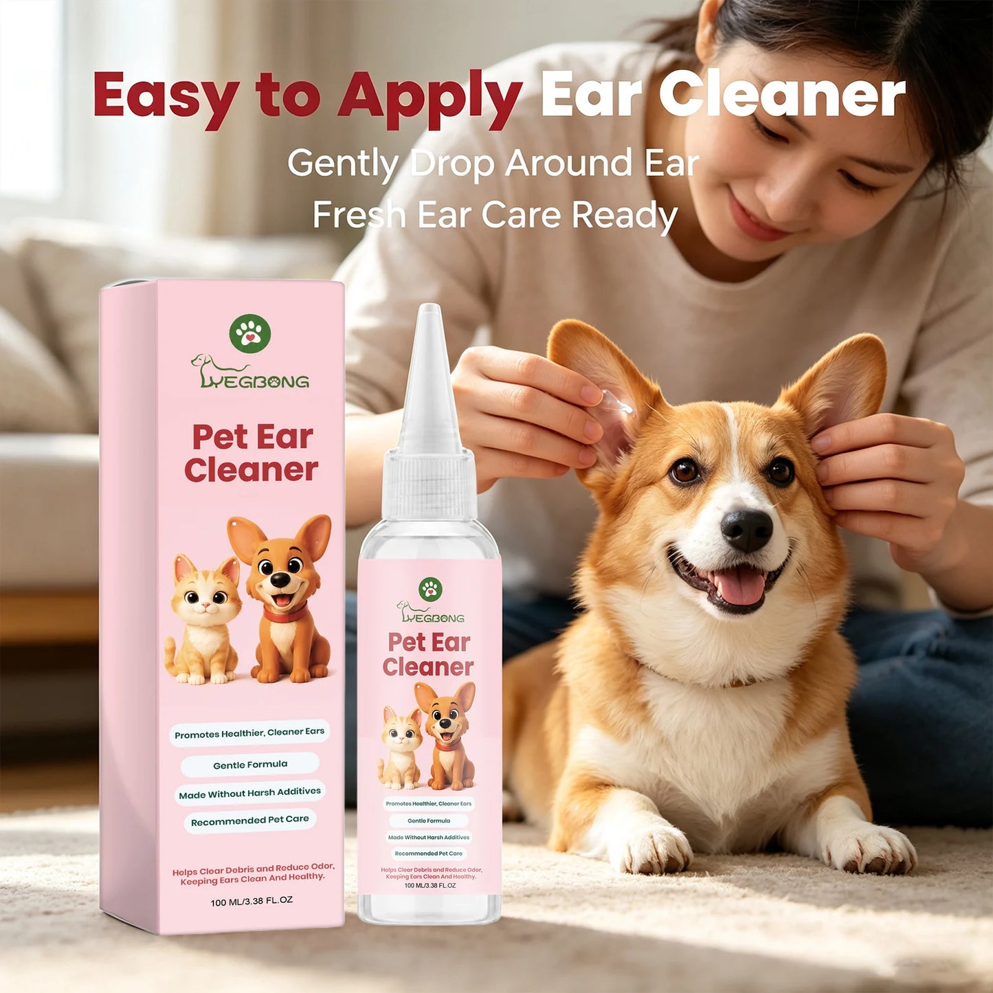 Pet Ear Cleaner Remove Earwax & Ear Mites Relieve Itching & Discomfort Reduce Inflammation Gentle Pet Ear Care Cleansing Drops