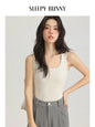 Spring Women U-Neck Knit Tank Top Cashmere-Like Fabric Elastic Slim Fit Sleeveless Camisole Solid Color Base Layer Stylish Vest