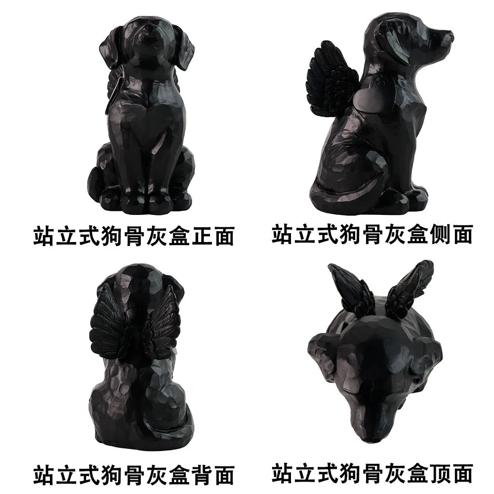 Hot-selling Standing Cat and Dog Urn Amazon Explosion Black Angel Pet Commemorative Urn Sealed Pet Ashes Urn Storage Box