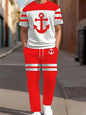3D Navy Anchor Pattern Men's Set Summer Crew Neck Short Sleeve Shirt With Casual Trousers Two-Piece Set Casual Men's Set