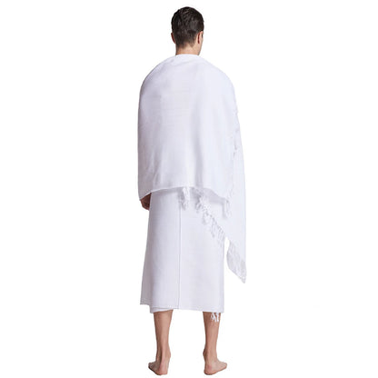2Pcs Ihram Pilgrimage Towel For Muslim Arab Mecca Hajj Clothes Men Islamic Ramadan Prayer Worship Costumes Shawl Jubba SetThobe