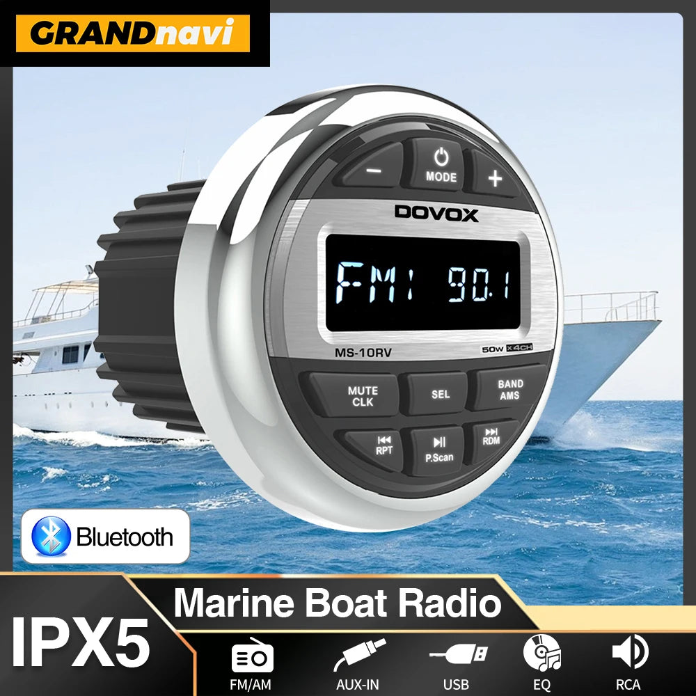 GRANDnavi Waterproof Bluetooth Marine Stereo Radio FM/AM Digital Media Audio Player for Boat Yacht ATV UTV Cart Motorcycle