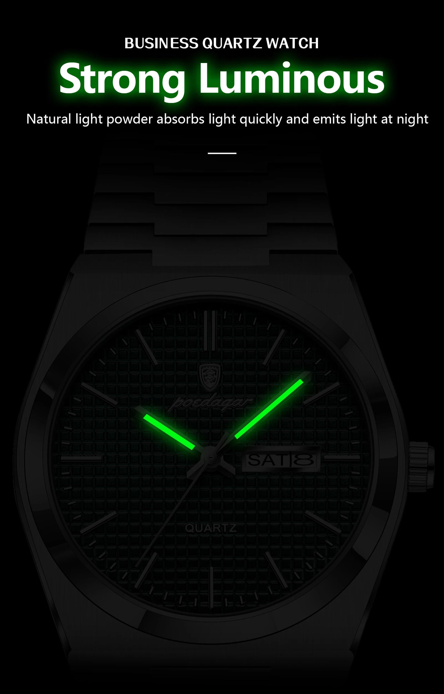 POEDAGAR Luxury Original Man Watch Waterproof Stainless Steel Luminous Men's Wristwatch Date Week Quartz Fashion Watches For Men