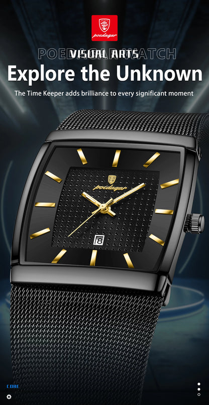 POEDAGAR Top Luxury Men Wristwatch Waterproof Luminous Stainless Steel Mesh Date Man Watch Fashion Business Quartz Men's Watches