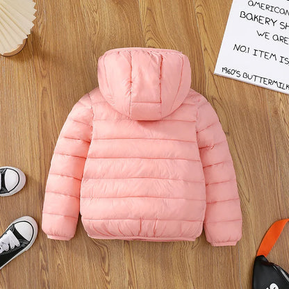 Autumn Children Lightweight Down Coat Winter Boys Girls Solid Hooded Outerwear For 4-10 Years Kids Cotton Clothes Warm Jacket
