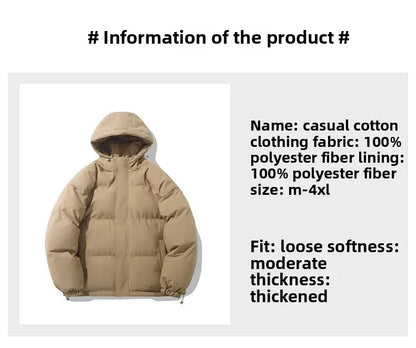 American fashion brand down jacket men's winter new solid color warm hooded bread suit cotton jacket thickened loose jacket