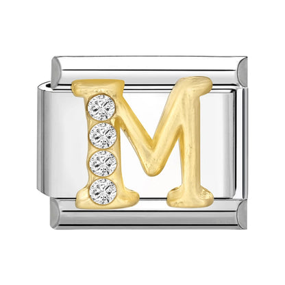 New Girls Italian Bracelet 26 English Letters Charm Stainless Steel Bangle Gold Color Inlaid Zirconia DIY Making Jewelry Gifts