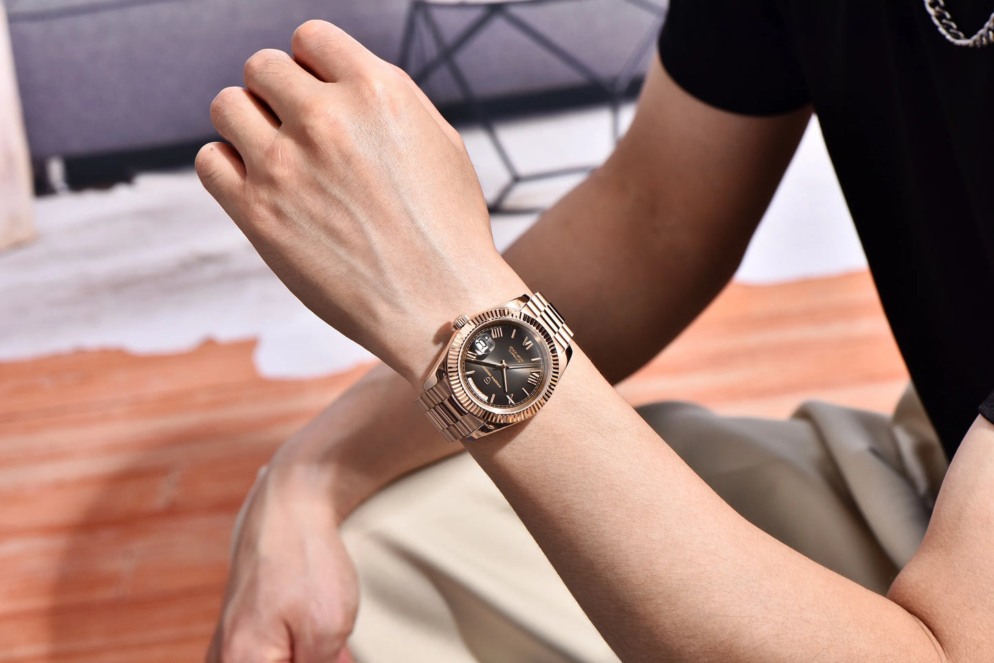 PAGANI DESIGN 2026 New Luxury Rose Gold DD40 Automatic Watch For Men 8285 Mechanical Wristwatch Men Stainless Steel Waterproof