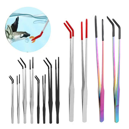Stainless Steel Reptile Feeding Tongs with Rubber Tips - Straight & Curved Aquarium Pet Tweezers for Safe And Easy Feeding