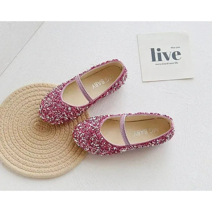 2025 Spring 1 to 12 years old girls dress shoes Beauty Pointed Toe Teen Girl Leather Shoes Bling Princess Wedding Shoes