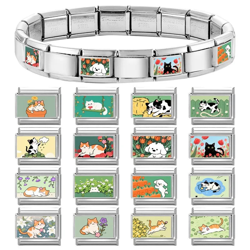 Y2K Cute Funny Sofa Cats Dogs Italian Charm Fit 9mm Stainless Steel Women DIY Bracelet Drop Shipping Fashion Jewelry Wholesale