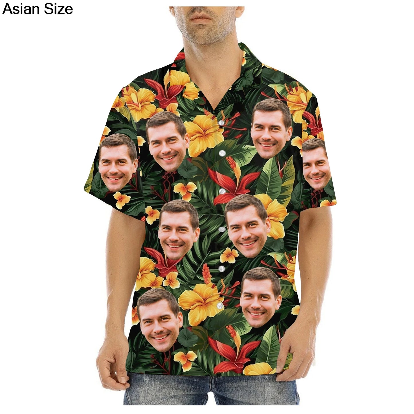 Hawaiian Shirt With Custom Face For Men Women Personalized Hawaii Gift For Girlfriend Boyfriend Tropical Beach Button Down Shirt
