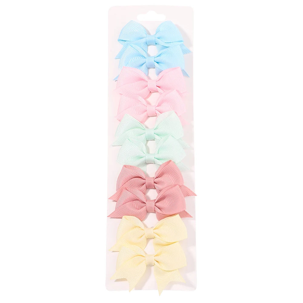10Pcs/Set New Cute Solid Ribbon Bowknot Hair Clips for Baby Girls Handmade Bows Hairpin Barrettes Headwear Baby Hair Accessories
