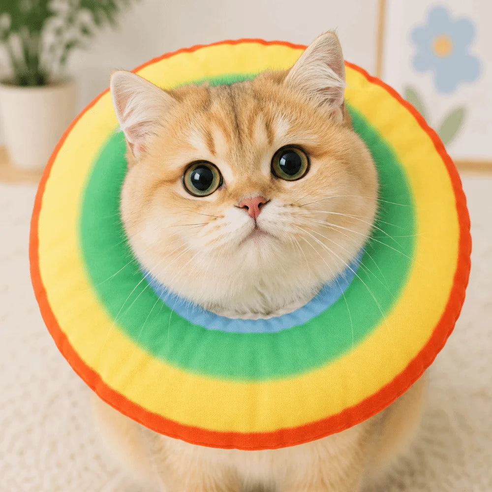 Adjustable Cat Elizabethan Collar Cartoon Comfortable Pet Protective Cone Collar Soft Lightweight Anti-licking Collar