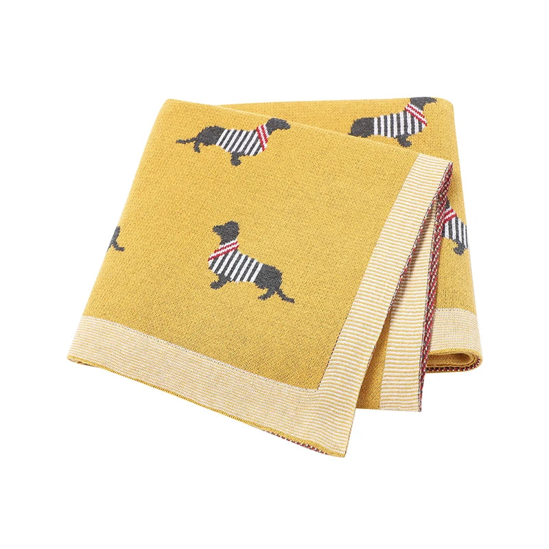 Baby Blanket Cotton Knit Super Soft Newborn Girl Boy Bed Plaid Crib Quilt Cute Dachshund Infant Stroller Covers Swaddle 100*80CM