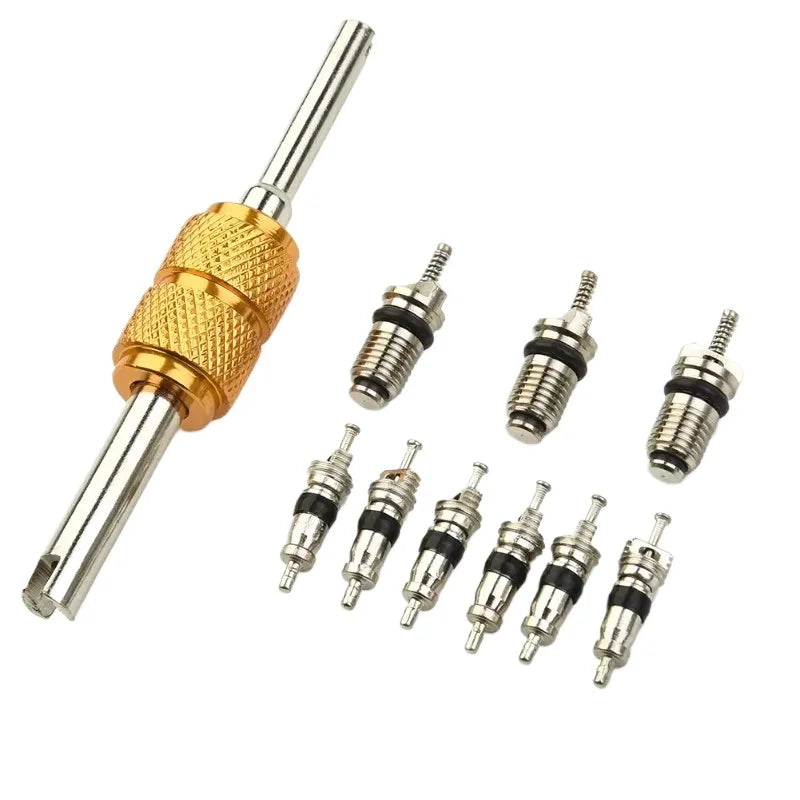 9Pcs R134a Automotive Air Conditioning Valve Core + 1Pcs Remover Tool For A/C System Mall/Big Air Conditioning Valve Core Tool