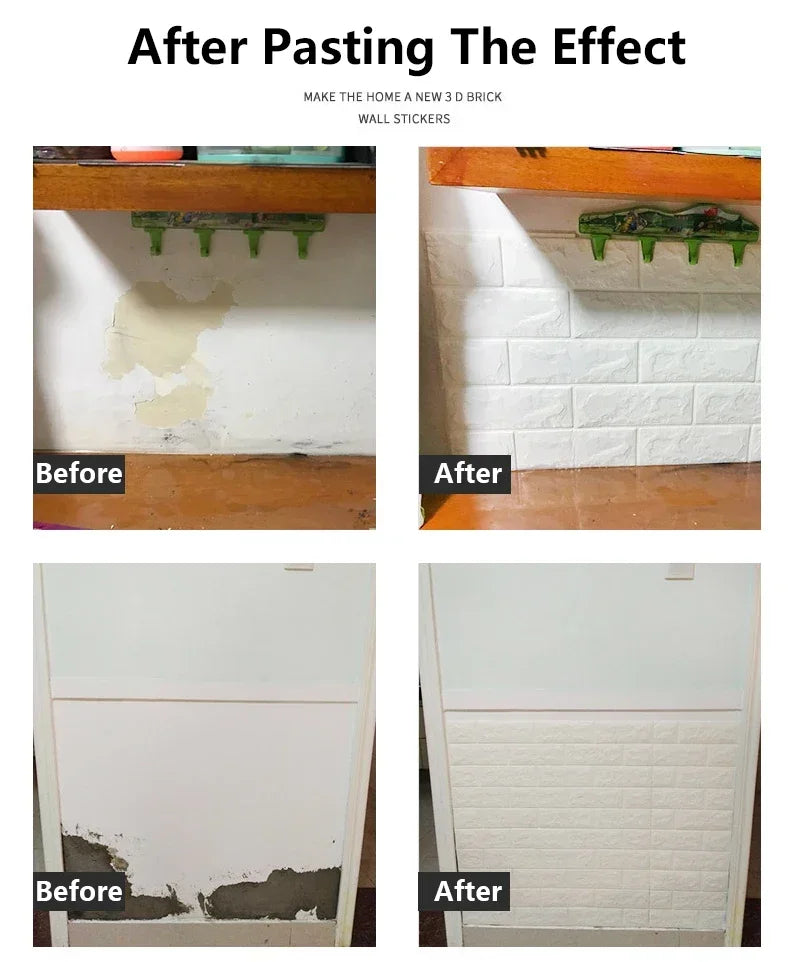 10pcs Self Adhesive Decor 3D Foam Wall Stickers Pane Room Waterproof Peel and Stick Brick Wallpaper for Interior Decoration