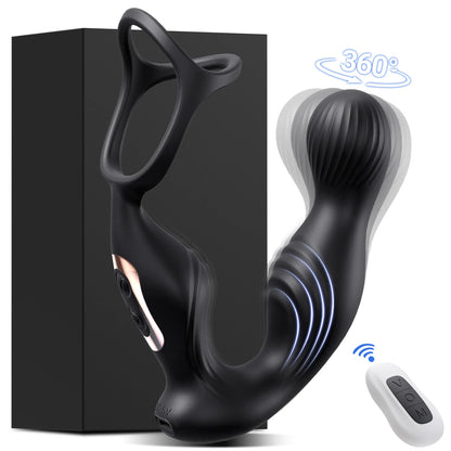 Prostate Massager Vibrator Sex Toy for Men Anal Butt Plug Rechargeable 360 Rotating Head Remote Control Penis Ring Waterproof