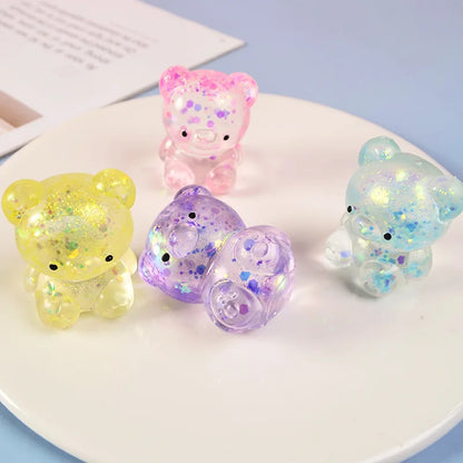 Fidget Bear Toy Squishys Glitter Gummy Bear Small Cute Animal Anti Stress Fidget Splat Decompressions Vent Squeeze Toys