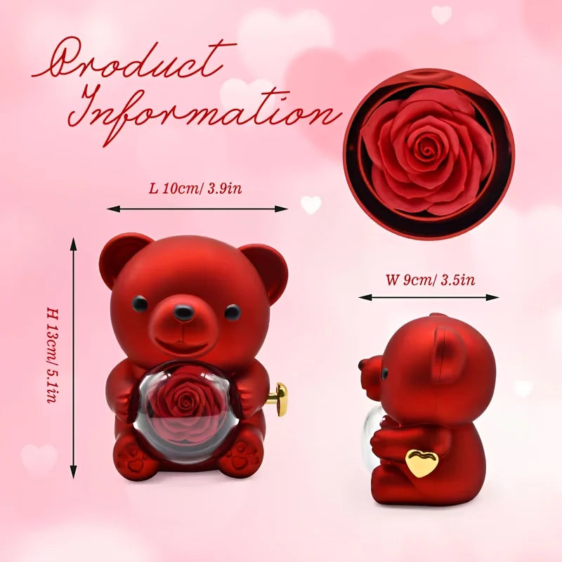 Teddy Bear Rose Gift Box, Jewelry Box with Hidden Space for Ring or Earrings,Jewellery Not Included,for Mother's Day,Anniversary