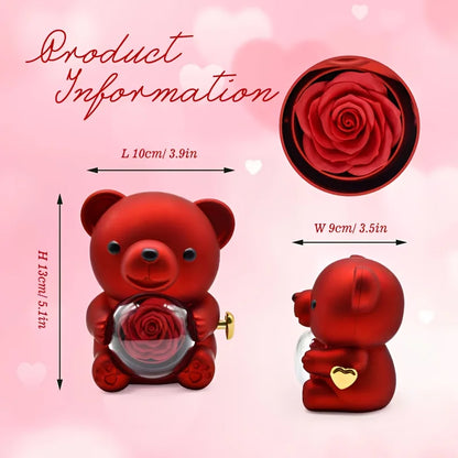 Teddy Bear Rose Gift Box, Jewelry Box with Hidden Space for Ring or Earrings,Jewellery Not Included,for Mother's Day,Anniversary