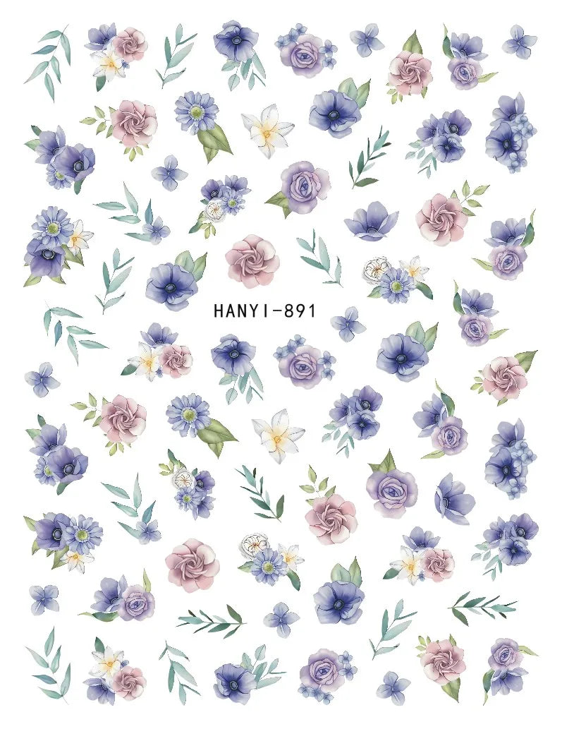 3d Nail Art Decals Spring Booming Violets Lavenders Purple Blue Pink Flowers Butterflys Stickers Decoration For Nail Tips Beauty