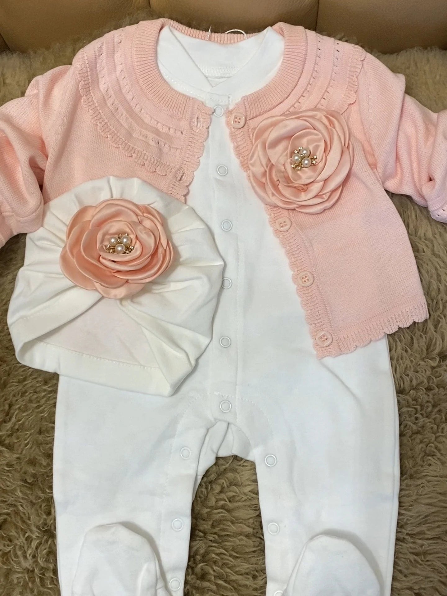 Dollbling Baby Boys' Knit Ribbed Romper Jumpsuit with Bodysuit and Hat 3pcs Set Newborn Cotton Knitted Sweater Romper Suit