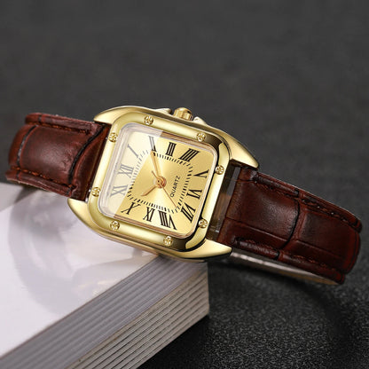 Fashion Square Women Leather Strap Wristwatches Casual Roma Dial Quartz Watch For Ladies Clock Relogio Feminino (Without Box)