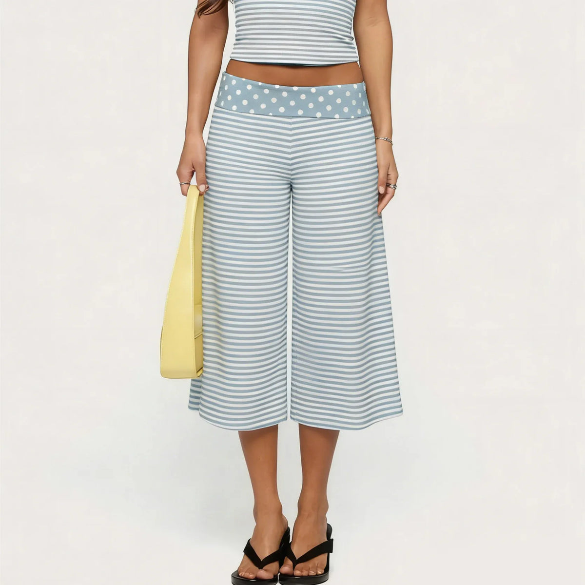 Women Fold Over Waist Gaucho Pants Low Rise Cropped Wide Leg Capri Pants Summer Foldover Culottes Yoga Pants Pajama Bottoms