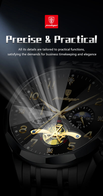 POEDAGAR Luxury High Quality Man Wristwatch Chronograph Stainless Steel Quartz Men's Watches Waterproof Luminous Men Clock Reloj