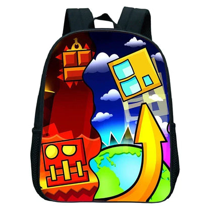 16 Inch Angry Geometry Dash Backpack Boys Girls Bookbag Cartoon Game Kids Kindergarten School Bags Toddler Childcare Backpack