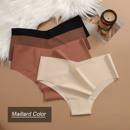 4PC Women Seamless Briefs Sexy V-Waist Underwear 10 Solid Colors Ice Silk No Trace Panties Female Breathable Intimates Lingerie