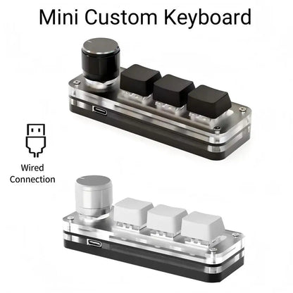 RGB 3 Key Customize Wired Mini Keyboard Macro Knob Copy Paste Shortcut Key E-sports Game Mechanical Hot Swap Mini Keyboard